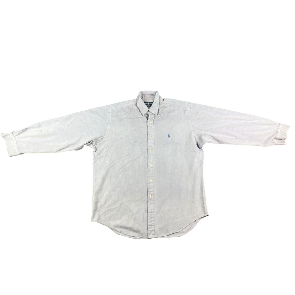 Ralph Lauren Yarmouth Blue Herringbone Button Down Shirt 16.5 34/35 Distressed